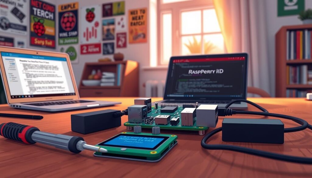 A close-up view of a Raspberry Pi setup on a wooden desk, showcasing the ibo player installation process with a focus on common troubleshooting issues. In the foreground, tools like a screwdriver, a power supply, and a laptop with an open troubleshooting guide are arranged neatly. The middle layer features the Raspberry Pi with connected cables and a small display showing a diagnostic interface. In the background, soft natural light filters through a window, illuminating a wall filled with tech posters and a bookshelf with programming books. The atmosphere is calm and focused, capturing a professional and engaging ambiance of a tech workspace. A close-up view of a Raspberry Pi setup on a wooden desk, showcasing the ibo player installation process with a focus on common troubleshooting issues. In the foreground, tools like a screwdriver, a power supply, and a laptop with an open troubleshooting guide are arranged neatly. The middle layer features the Raspberry Pi with connected cables and a small display showing a diagnostic interface. In the background, soft natural light filters through a window, illuminating a wall filled with tech posters and a bookshelf with programming books. The atmosphere is calm and focused, capturing a professional and engaging ambiance of a tech workspace.