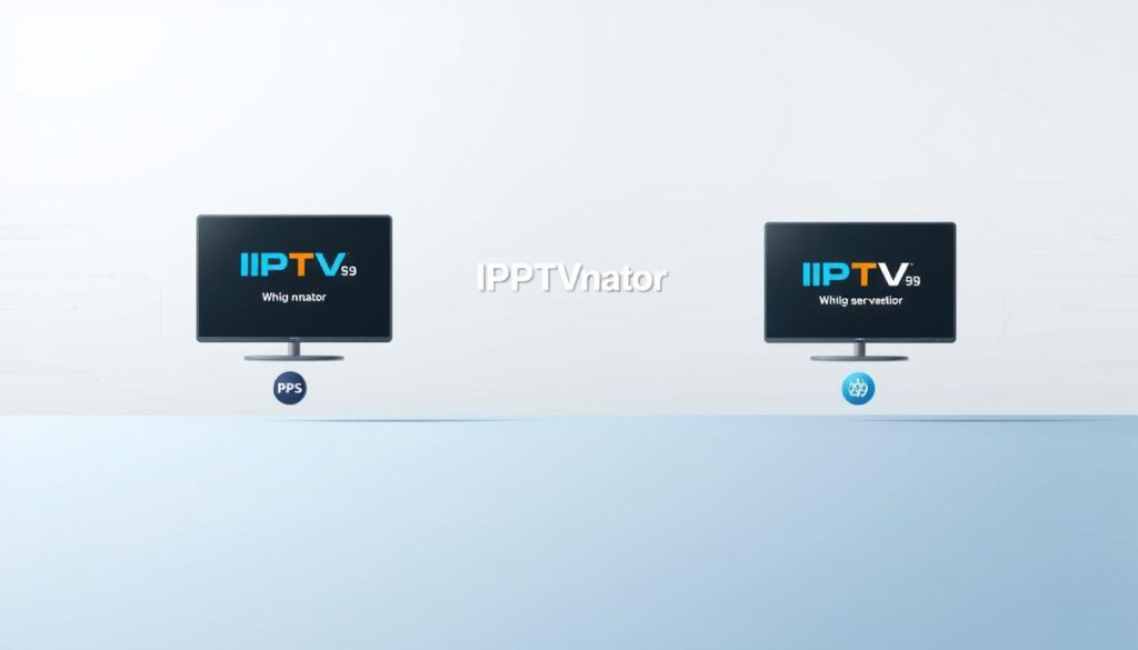 A sleek, modern digital comparison chart showcasing multiple versions of IPTVnator on a clean, minimalist interface. In the foreground, large icons representing different versions of the software, each highlighted with distinct colors and subtle shadows for depth. In the middle, a smooth gradient background that transitions from light blue to soft gray, providing a neutral canvas that emphasizes the icons. In the background, faint outlines of abstract tech elements or circuitry to enhance the technology theme without being distracting. The mood is informative and professional, aimed at educating viewers about IPTVnator’s various versions. Soft, diffused lighting enhances the clarity and focus on the software icons, using a wide-angle perspective to create a sense of openness. A sleek, modern digital comparison chart showcasing multiple versions of IPTVnator on a clean, minimalist interface. In the foreground, large icons representing different versions of the software, each highlighted with distinct colors and subtle shadows for depth. In the middle, a smooth gradient background that transitions from light blue to soft gray, providing a neutral canvas that emphasizes the icons. In the background, faint outlines of abstract tech elements or circuitry to enhance the technology theme without being distracting. The mood is informative and professional, aimed at educating viewers about IPTVnator’s various versions. Soft, diffused lighting enhances the clarity and focus on the software icons, using a wide-angle perspective to create a sense of openness.