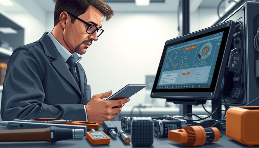 A close-up view of a technician in professional business attire, closely examining a Nanomid installation process on a sleek, modern interface. The technician, a middle-aged man with glasses, is using a digital tablet to troubleshoot common issues during the installation. In the foreground, various tools and diagnostic equipment are neatly arranged. The middle ground features a partially assembled Nanomid device with visible components, highlighting issues like misalignments or incorrect connections. In the background, a bright, sterile workshop environment with soft, diffused lighting enhances focus on the installation process. The mood is focused and professional, conveying a sense of problem-solving and technical expertise. A close-up view of a technician in professional business attire, closely examining a Nanomid installation process on a sleek, modern interface. The technician, a middle-aged man with glasses, is using a digital tablet to troubleshoot common issues during the installation. In the foreground, various tools and diagnostic equipment are neatly arranged. The middle ground features a partially assembled Nanomid device with visible components, highlighting issues like misalignments or incorrect connections. In the background, a bright, sterile workshop environment with soft, diffused lighting enhances focus on the installation process. The mood is focused and professional, conveying a sense of problem-solving and technical expertise.