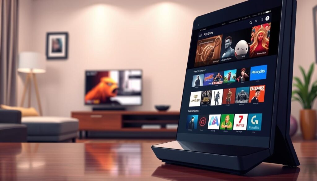 A sleek, modern Nvidia Shield streaming device prominently displayed in the foreground, surrounded by an elegant, minimalist home entertainment setup. The Google Play Store interface is vividly rendered on the Nvidia Shield's screen, showcasing colorful app icons against a dark background. In the middle ground, a stylish TV stand with a high-definition television displaying various entertainment options creates a engaging atmosphere. Soft, diffused lighting enhances the scene, with reflections adding depth to the shiny surfaces of the device and TV. The background features a cozy, well-decorated living room, subtly out of focus, contributing to a warm and inviting mood, perfect for tech enthusiasts exploring installation options. A sleek, modern Nvidia Shield streaming device prominently displayed in the foreground, surrounded by an elegant, minimalist home entertainment setup. The Google Play Store interface is vividly rendered on the Nvidia Shield's screen, showcasing colorful app icons against a dark background. In the middle ground, a stylish TV stand with a high-definition television displaying various entertainment options creates a engaging atmosphere. Soft, diffused lighting enhances the scene, with reflections adding depth to the shiny surfaces of the device and TV. The background features a cozy, well-decorated living room, subtly out of focus, contributing to a warm and inviting mood, perfect for tech enthusiasts exploring installation options.